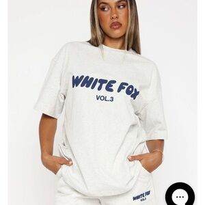 White Fox Boutique Light Gray Graphic Tee with blue lettering